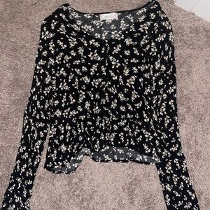 Pink rose black floral shirt